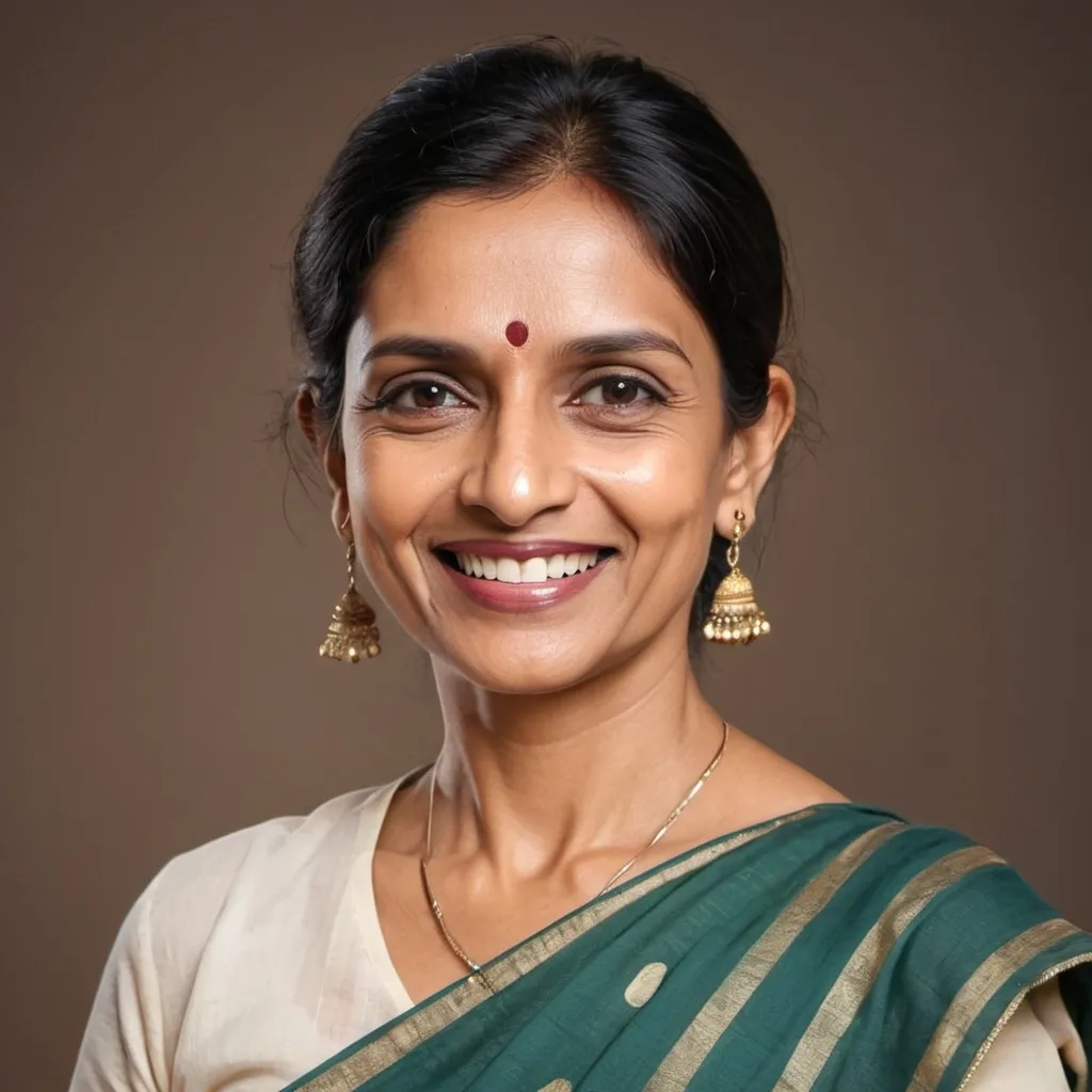 Prompt: Generate images of confident smiling middle aged indian women dressed professionally