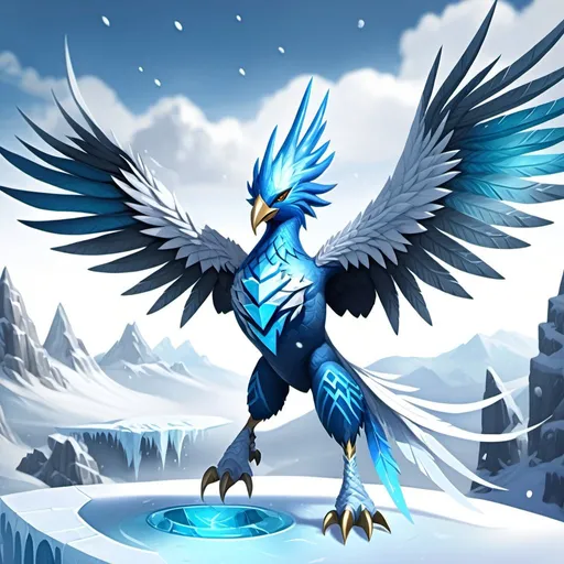 Prompt: Anivia, the cryo-pheonix with ice/blizzard landscape