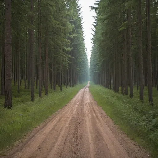 Prompt: divergent dirt roads in a forest