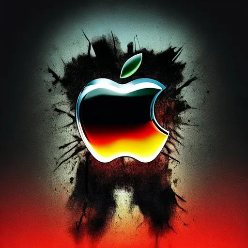 Prompt: black background, apple logo, torn monster