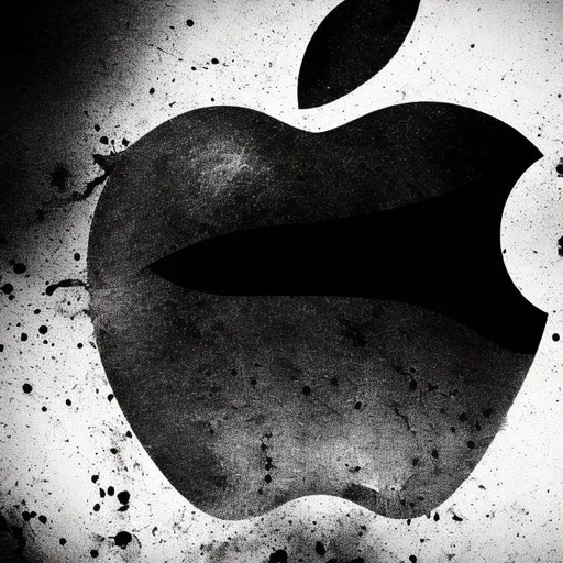Prompt: black background, apple logo, torn