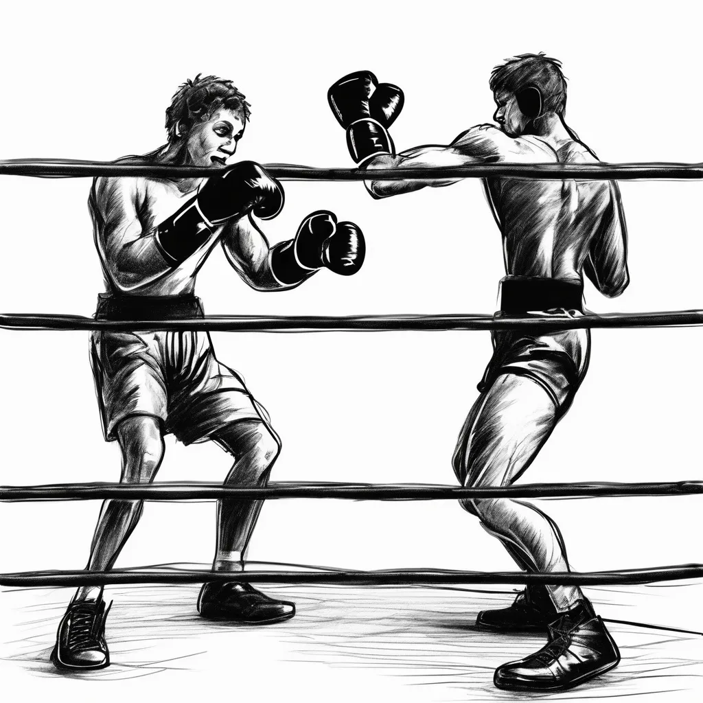 Prompt: Draw a sketch of two Stickman in a boxing ring