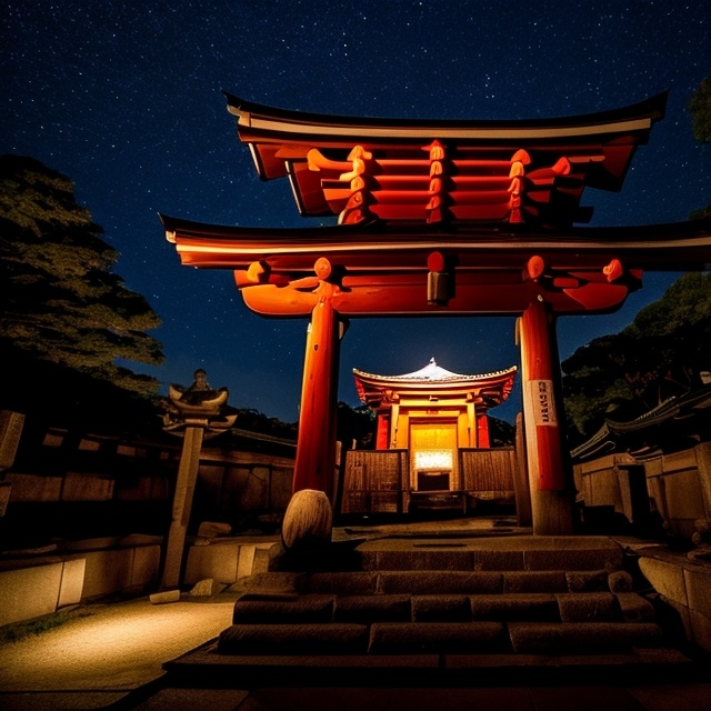 Prompt: a shrine at night