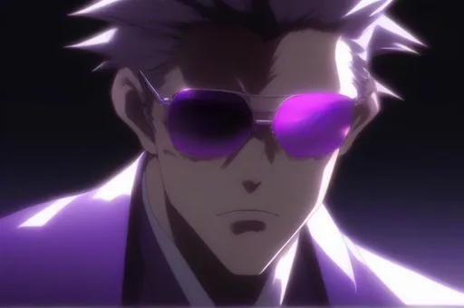 Prompt: a close up halfbody of a menacing person wearing purple sunglasses, inspired by Atsushi Ohkubo, intense gaze, tumblr, Shin Hanga style, profile picture, profile image, high quality anime movie still, looking at the side, profile pic, movie photo, anime film, Yoshitaka Amano, promotional picture, movie promotional image, 2024 anime, high quality illustration, detailed anime soft face, detailed shadows, intricate detail, high quality