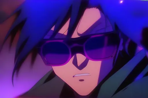 Prompt: a close up halfbody of a menacing person wearing purple sunglasses, inspired by Atsushi Ohkubo, intense gaze, tumblr, Shin Hanga style, profile picture, profile image, high quality anime movie still, looking at the side, profile pic, movie photo, anime film, Yoshitaka Amano, promotional picture, movie promotional image, 2020 anime, high quality illustration, detailed anime soft face, detailed shadows, intricate detail, high quality