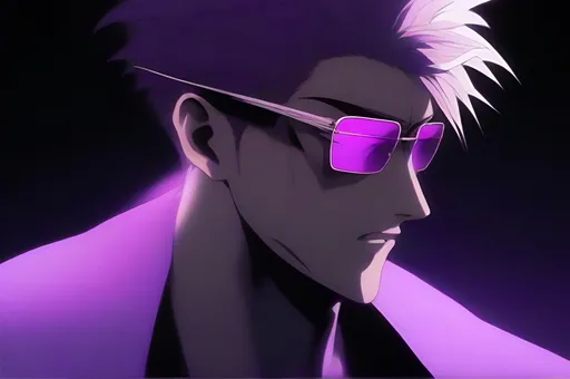 Prompt: a close up halfbody of a menacing person wearing purple sunglasses, inspired by Atsushi Ohkubo, intense gaze, tumblr, Shin Hanga style, profile picture, profile image, high quality anime movie still, looking at the side, profile pic, movie photo, anime film, Yoshitaka Amano, promotional picture, movie promotional image, 2024 anime, high quality illustration, detailed anime soft face, detailed shadows, intricate detail, high quality