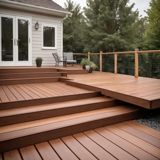 Prompt: I would like you to generate a compsite wood decking with the rails