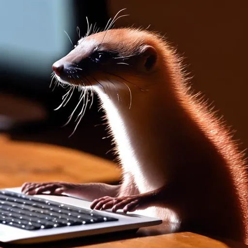 Prompt: A weasel typing on a laptop