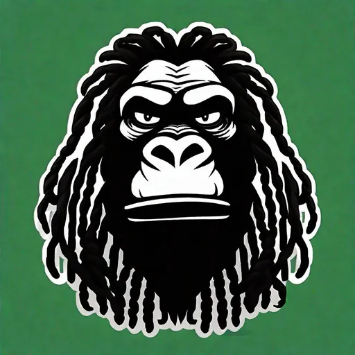 Prompt: Cartoon Gorilla head with dread locs, Cartoon network art style, Logo themed, Black Hair, Long Locs