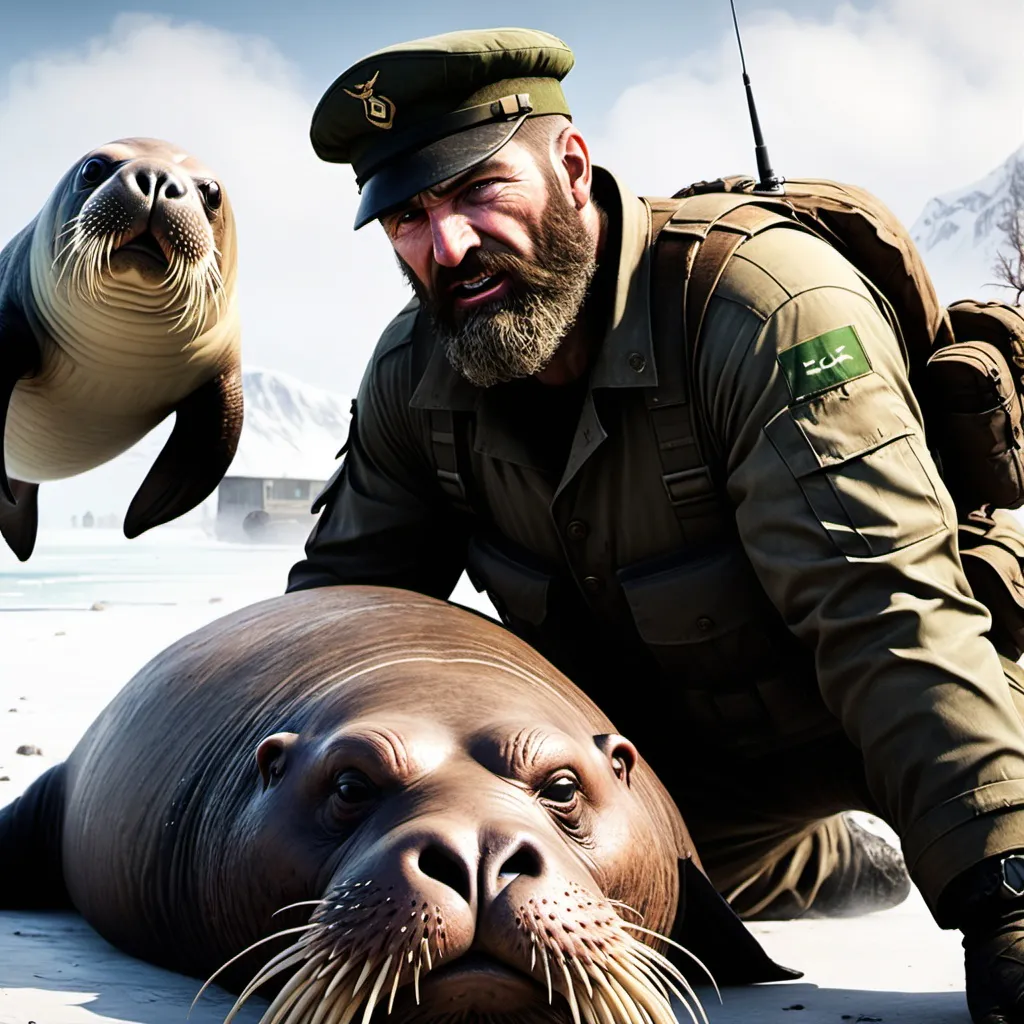 Prompt: Captain price killing a walrus