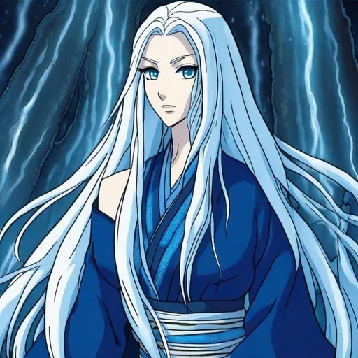 Prompt: A beautiful young adult ((British)) anime Water elemental princess with light skin and a beautiful symmetrical face. She has long smooth straight white hair that parts and she has two long strands of hair coming down the sides of her face and white eyebrows. She has a small nose. She wears a beautiful dark blue divine goddess dress. She wears dark blue princess slippers on her feet. She has big bright glowing dark blue eyes and blue pupils. She is standing wielding water magic fighting against Superman and Batman.  Full body art. Five fingers