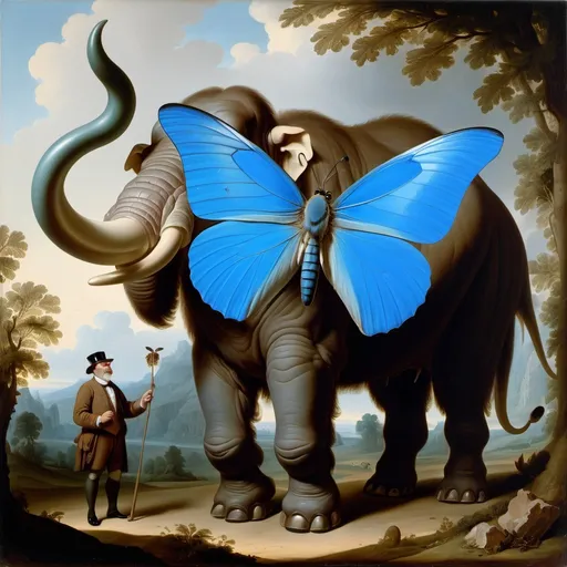 Prompt: "Jörg Heiser" with a blue butterfly and a mastodon