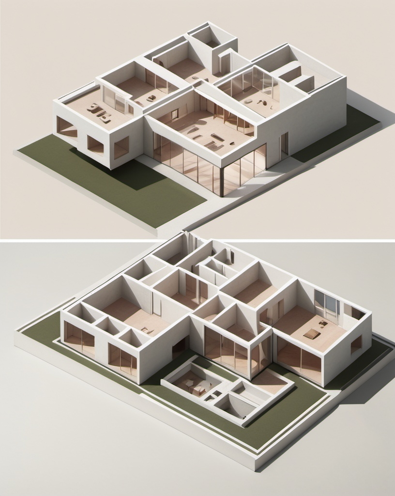 Prompt: a floor plan of a house with a second story and a second story and a second story and a second story, David Chipperfield, modular constructivism, isometric view, a digital rendering