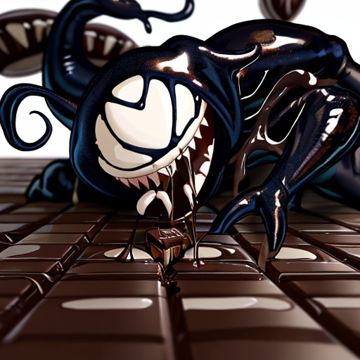 Prompt: venom eating a chocolate