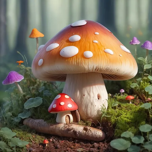 Prompt: small pepole under a mushroom
