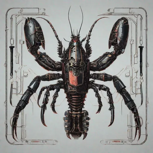 Prompt: !symmetry, (((dark comic) )), robot lobster, detailed, high quality, 4k