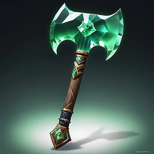 Prompt: an entirely green crystal greataxe item, rpg