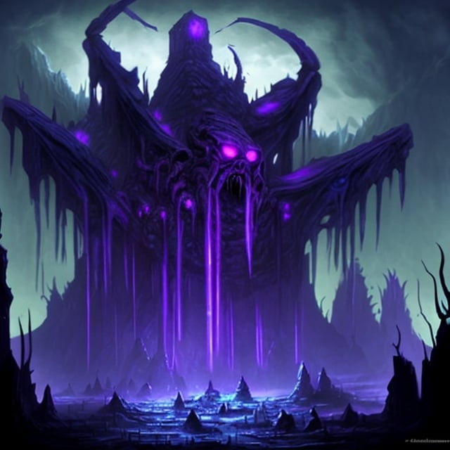 Prompt: Underdark, subterranean city, spider mounts, glowing monolith