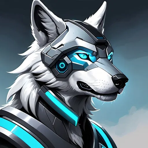 Prompt: protogen, protogen visor, protogen face, furry, anthro cyborg wolf, fursona,  illustration, painting, drawing, art, sketch