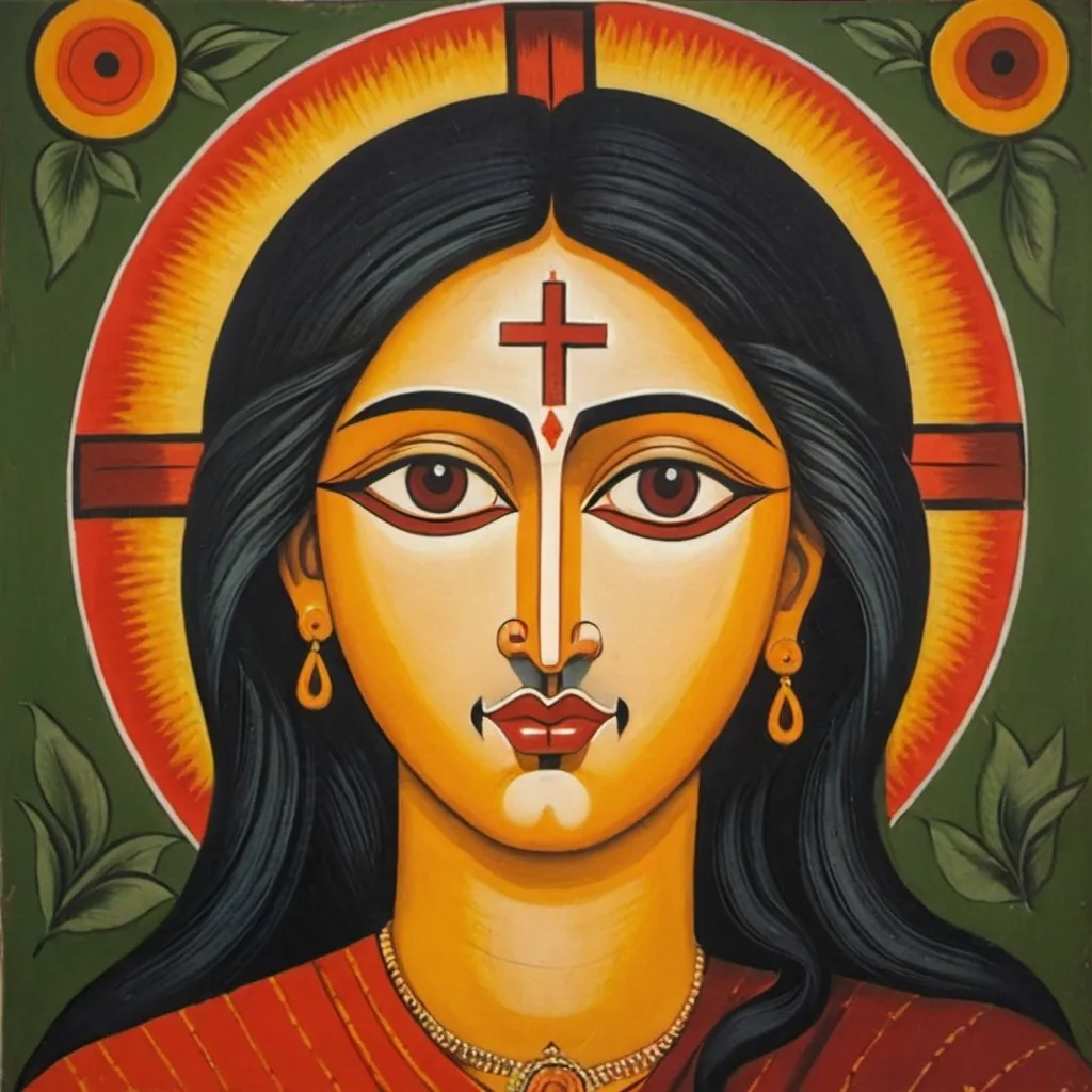 Prompt: kalighat painting art jesus christ 