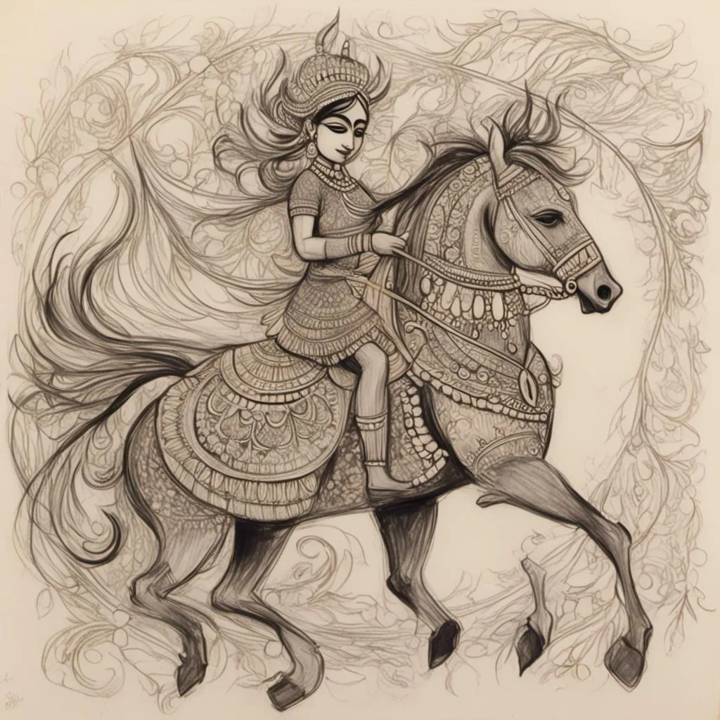 Prompt: <mymodel> pencil-sketch of a madhubani art