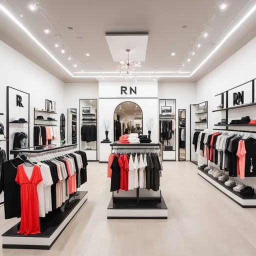 Prompt: Retail clothing store, title of store "R&N Boutique"