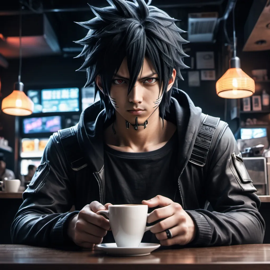 Prompt: Anime cyberpunk style, man in coffee shop, highly detailed, HD, dark background

Sasuke sobre as nuv