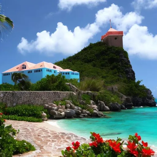 Prompt: a castle on the caribbean island st.maarten