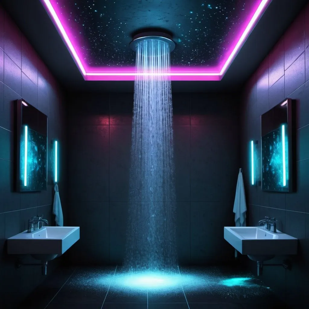 Prompt: Space shower, photorealistic, high definition, neon lighting