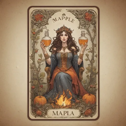 Prompt: Create a high quality tarot card including a title and a border for the majour arcana 'Maple syrup'.