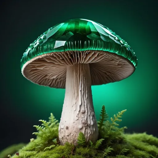 Prompt: A high definition image of a mushroom made of emerald 