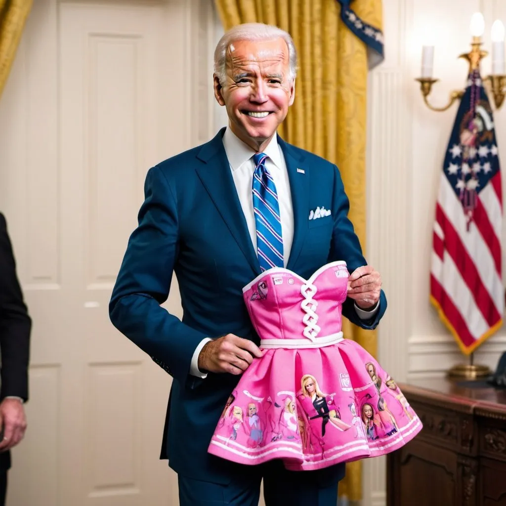 Prompt: Joe Biden dressed wearing a Barbie doll