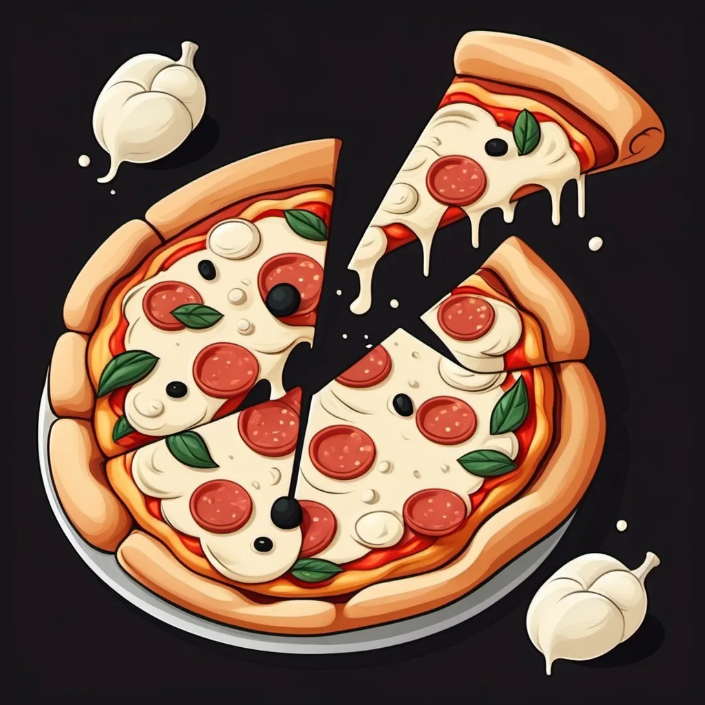 Prompt: un trancio di pizza con la mozzarella filante stile cartoon