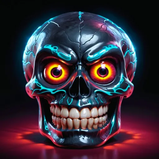 Prompt: evil candy skull with glowing eyes
