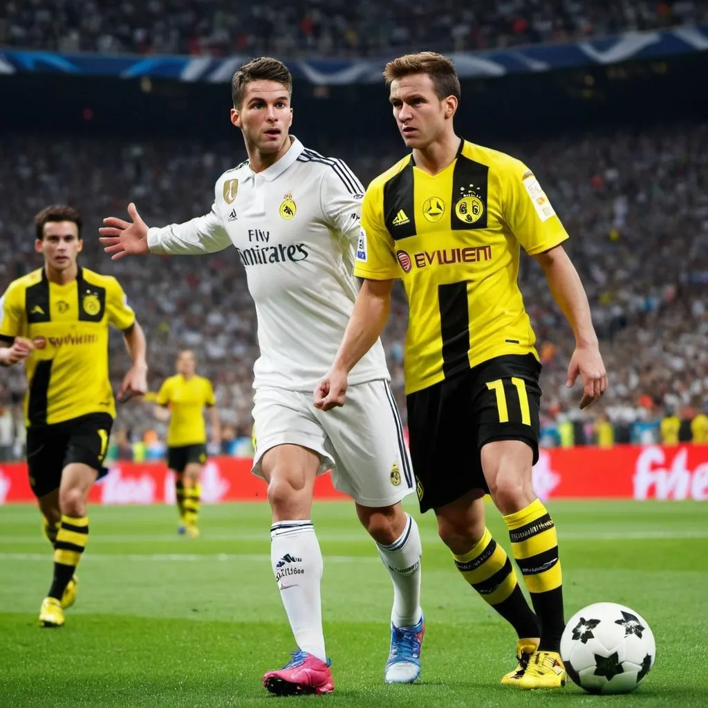 Prompt: Make a relastic Madrid vs Dortmund final 