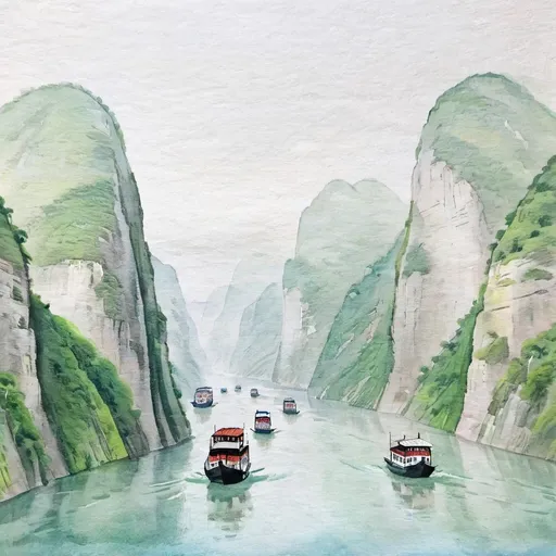 Prompt: Beautiful view of (Three Gorges - A famous river gorge along the Yangtze River, celebrated for its stunning views and cruise tours.) in Hubei, China.