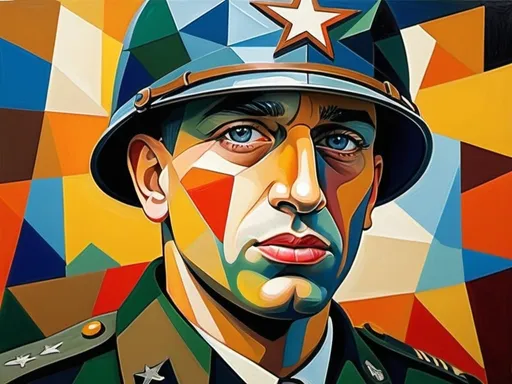 Prompt: us army soldier  cubism vivid colors Picasso style  
