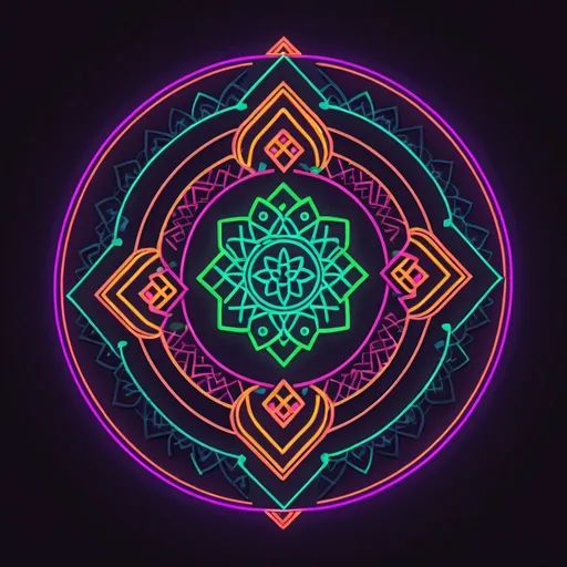 Prompt: Geometric Neon Glyph, Selamat Hari Raya Aidilfitri Poster