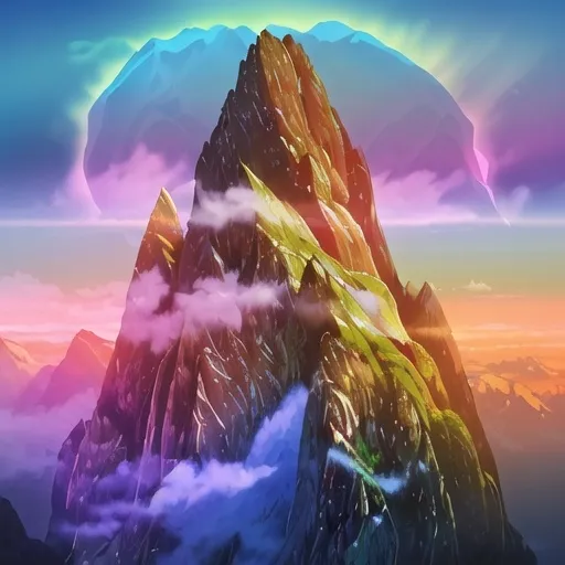 Prompt: Mountain Region, Beautiful Vibrant Colors, Jesus Christ Coming on the Clouds