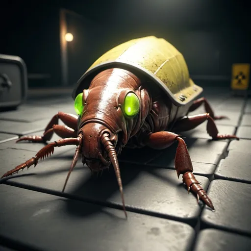 Prompt: radioactive roach for paranoia board game, marks indicating radioactivity, fullbody, realistic, 4k, ultra HD, detailed, sewer setting, sci-fi, high-quality rendering, atmospheric lighting, intense gaze, professional rendering, atmospheric lighting, detailed facial features, intense expression, realistic shadows, professional, detailed textures,