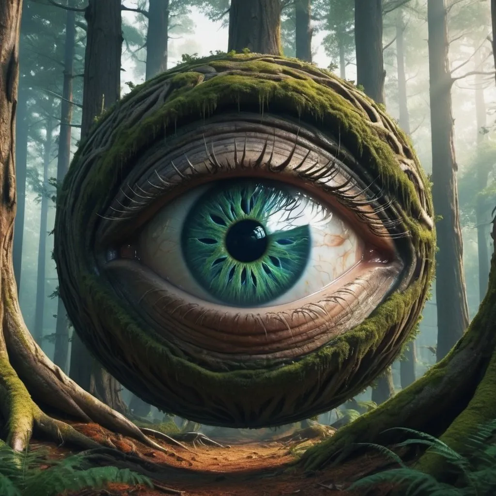 Prompt: Eye Tree Forest, science fiction, realistic, full HD, 4k