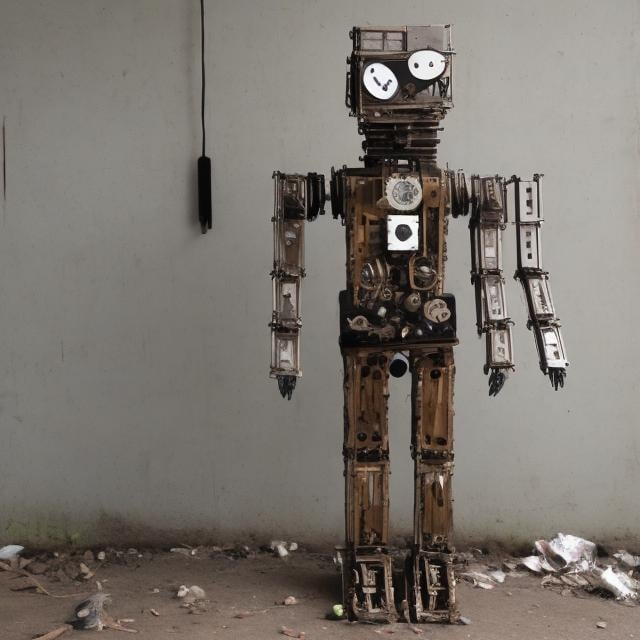 Prompt: design a humanoid clockwork robot in bad condition, full body