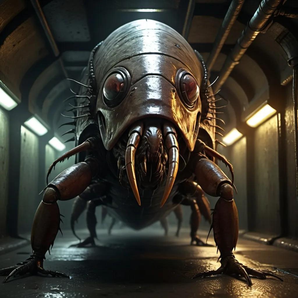 Prompt: radioactive roach for paranoia board game, marks indicating radioactivity, fullbody, realistic, 4k, ultra HD, detailed, sewer setting, sci-fi, high-quality rendering, atmospheric lighting, intense gaze, professional rendering, atmospheric lighting, detailed facial features, intense expression, realistic shadows, professional, detailed textures,