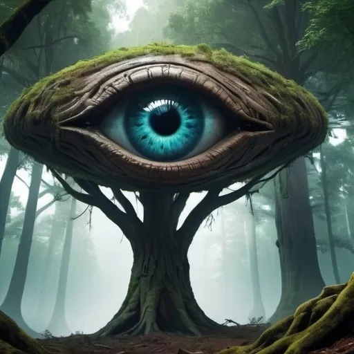 Prompt: Eye Tree Forest, science fiction, realistic, full HD, 4k