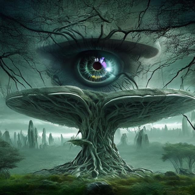 Prompt: Eye Tree Forest, science fiction, realistic, full HD