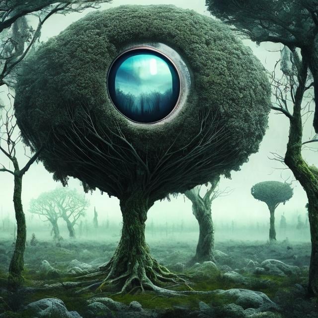 Prompt: Eye Tree Forest, science fiction, realistic, full HD