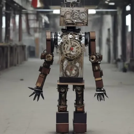 Prompt: design a humanoid clockwork robot in bad condition, full body