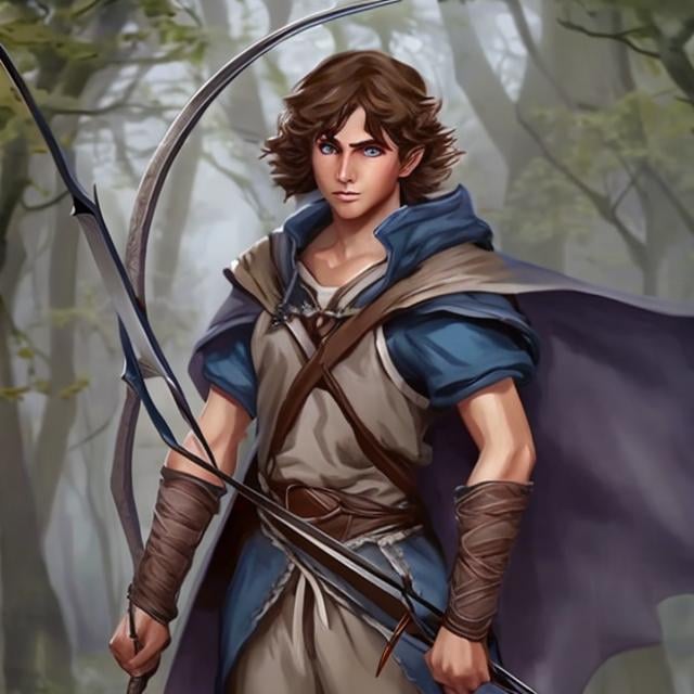 Prompt: young male wizardic archer, DND, blue eyed, more realistic