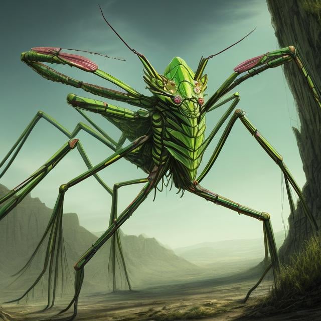 Prompt: Design me a giant radioactive mantis, realistic, 4K, ultra HD