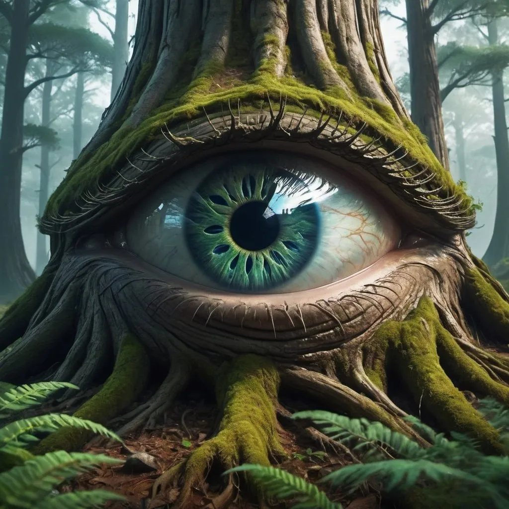 Prompt: Eye Tree Forest, science fiction, realistic, full HD, 4k